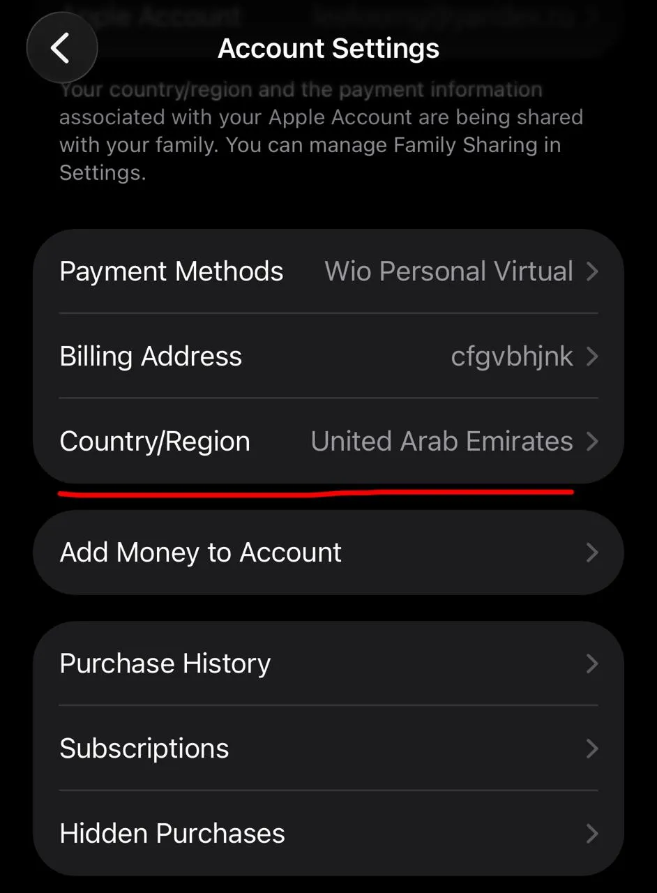 Account Settings: страна аккаунта совпадает со страной карты, карта привязана